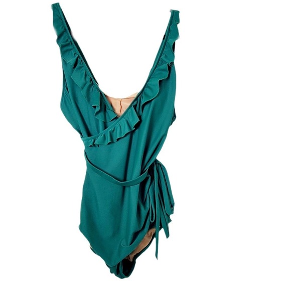 Jessica Rey Swimwear Emerald Green Ruffle Wrap One Piece Swimsuit Size Medium - Picture 4 of 11
